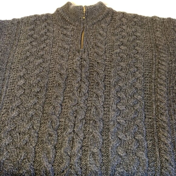 Kilronan Knitwear Aran Knit Sweater M Gray Merino Wool Fisherman Ireland 1/4 Zip - Picture 13 of 16